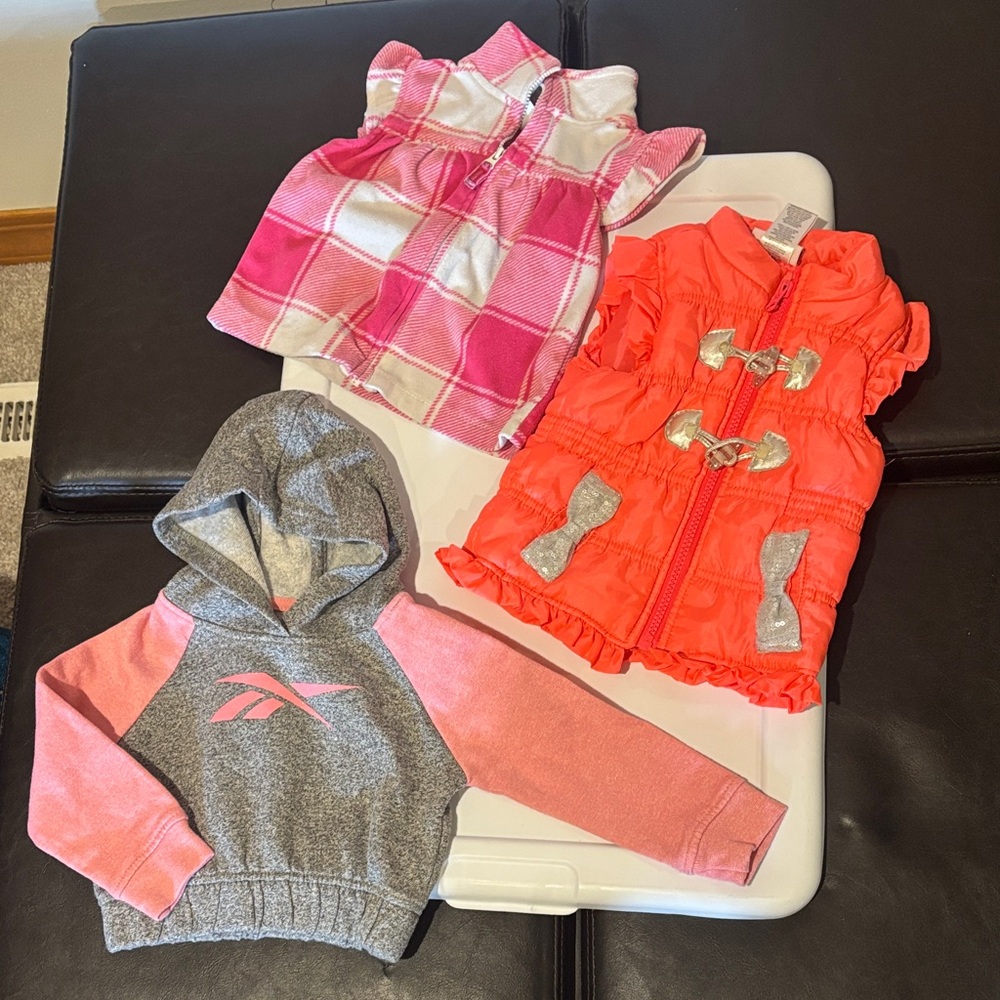 Fleece vest, pink puffer vest, cropped hoodie